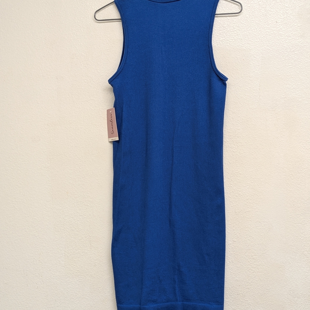 Sleeveless Blue Ribbed Dress - Picture 6 of 8